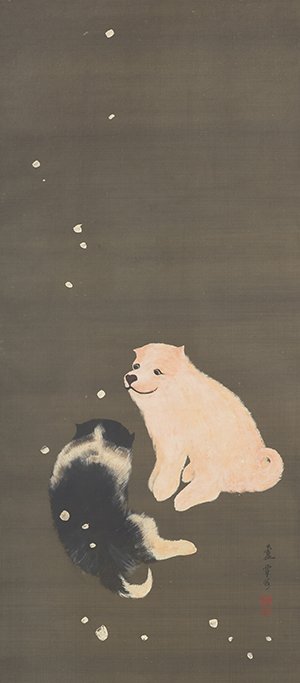 降雪狗児図
