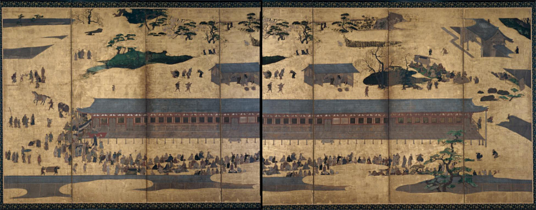 写真：三十三間堂通矢図屏風 六曲一隻 江戸時代 17世紀